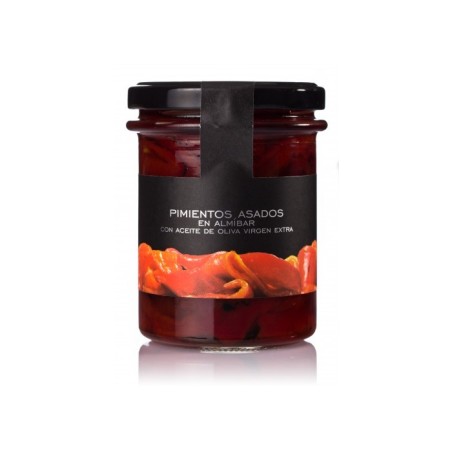Pimientos en almíbar con aceite de oliva virgen extra, tarro de conserva