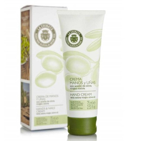 Tubo con crema de manos y uñas con aceite de oliva marca La Chinata