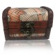 Baúl madera con mapa con bombones de higo rabito royale y mermelada de cereza