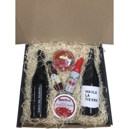 Estuche grande con vinos habla, cremosito, vinagre, aceite y crema jamón para empresa