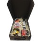 Cesta pequeña con pimentón, aceite, miel, jamón curado y lata aceite, ajo y tomate para empresas Cesta pequeña con pimentón, aceite, miel, jamón curado y lata aceite, ajo y tomate para empresas