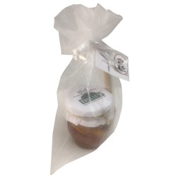Tarro de miel con almendras y palito catador para empresas
