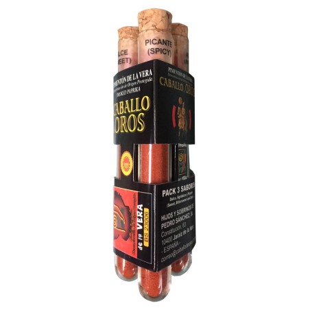 Pimentón de la Vera mini pack triple dulce, agridulce y picante para profesionales