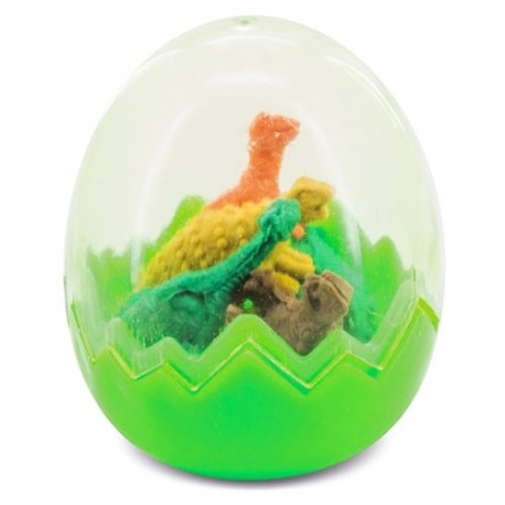 Detalle huevo con gomas de borrar dinosaurios