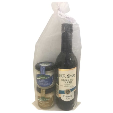Vino Pata Negra con tarros de queso para regalos de empresa online