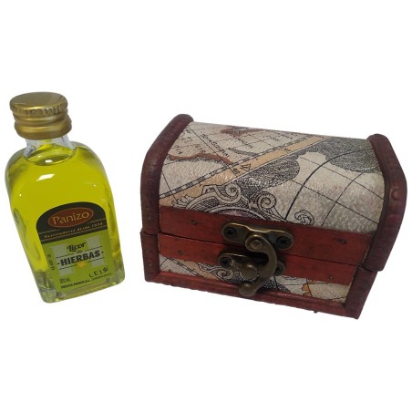 Baúl mapa con licor hiebas 5 cl para invitados