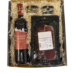 Estuche con loncheados, quesos de untar, vino tinto y picos Deliex.