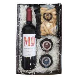 Económica Cesta con vino y pates para navidad.