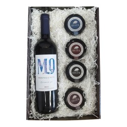 Cesta gourmet con cuatro pates y vino económica