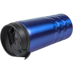 Lote con termo y vasos térmico azul para llevar.
