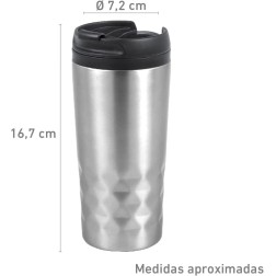 Lote con termo y vasos térmico plateados para llevar