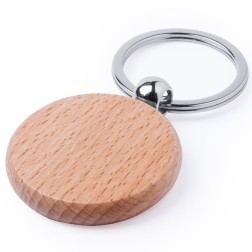 Llavero con plaquita circular de madera