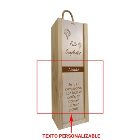 Caja de madera 1 botella personalizable para cumpleaños