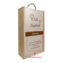 Caja de madera de 2 botellas personalizable para cumpleaños