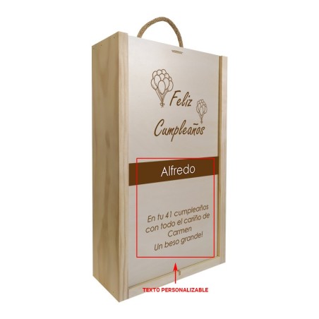 Caja de madera de 2 botellas personalizable para cumpleaños