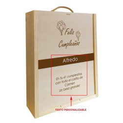 Caja de madera de 3 botellas personalizable para cumpleaños