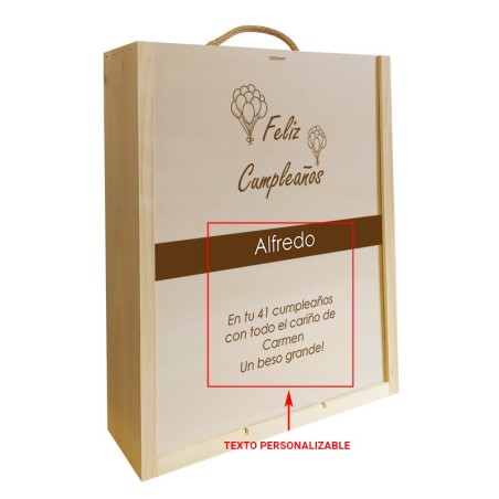 Caja de madera de 3 botellas personalizable para cumpleaños
