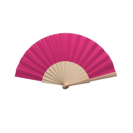 Abanico de madera natural con tela color Fucsia