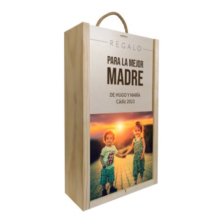 Caja de madera 1 botella personalizable para cumpleaños
