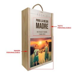 Caja de madera de 2 botellas personalizable como regalo para madre