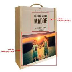 Caja de madera de 3 botellas personalizable para madres