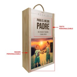 Caja de madera de 2 botellas personalizable como regalo para padre
