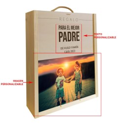 Caja de madera de 3 botellas personalizable para padres