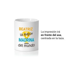 Taza personalizada con el mensaje "La mejor madrina del mundo"