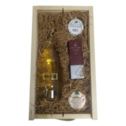 Estuche para regalo con productos gourmet en caja de madera
