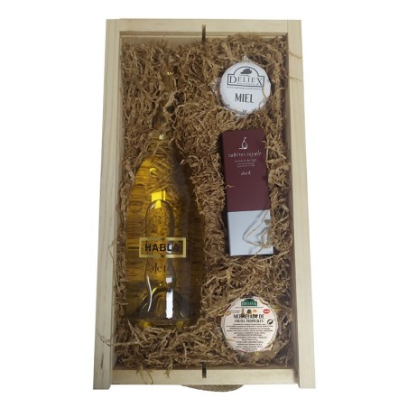 Estuche para regalo con productos gourmet en caja de madera