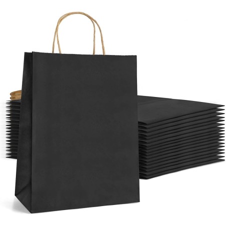 Caja 300 Bolsas papel con asas negras 24 x 32 x 11 cm