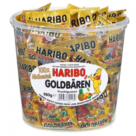 Cubo de 100 Bolsitas Haribo - Mini Ositos Oro