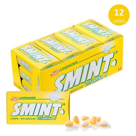 Caja 12 latas SMINT Tin limón caramelo comprimido 35 gr