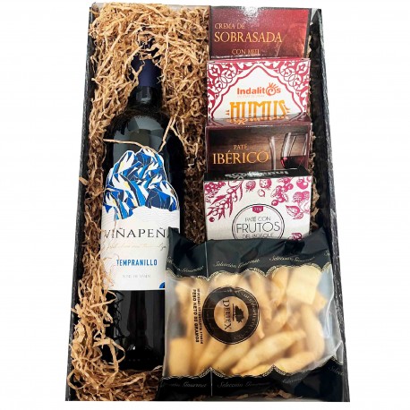 Cesta regalo con vino y patés gourmet