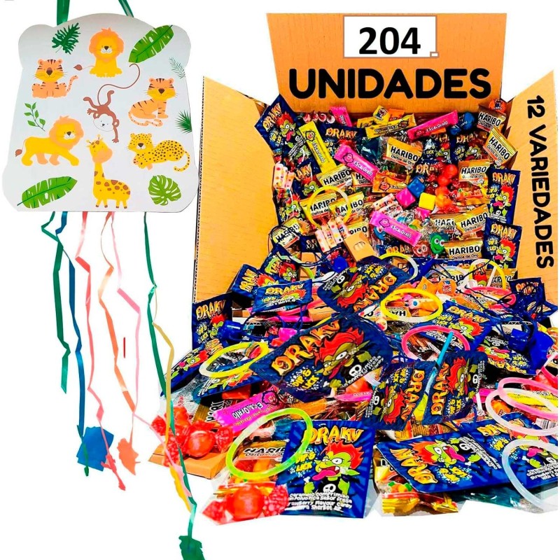 Piñata de cumpleaños rellena de 204 chuches