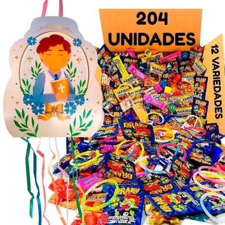 Piñata comunión niño con relleno 204 unidades 17 unidades x 12 variedades